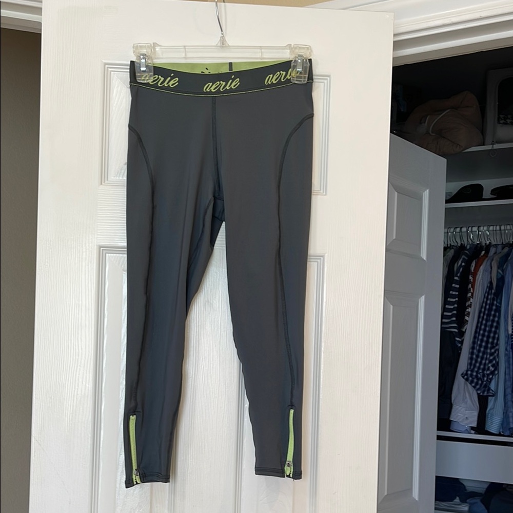 Aerie Charcoal Leggings with Lime Details
